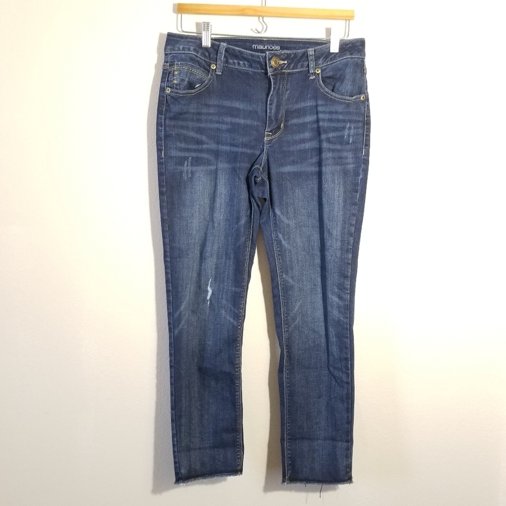 Maurices dark wash distressed slim leg jeans 6